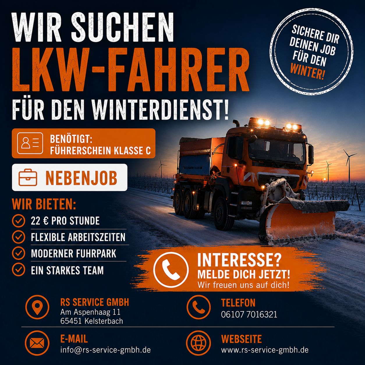 Stellenanzeige: LKW-Fahrer für den Winterdienst bei der RS Service GmbH gesucht