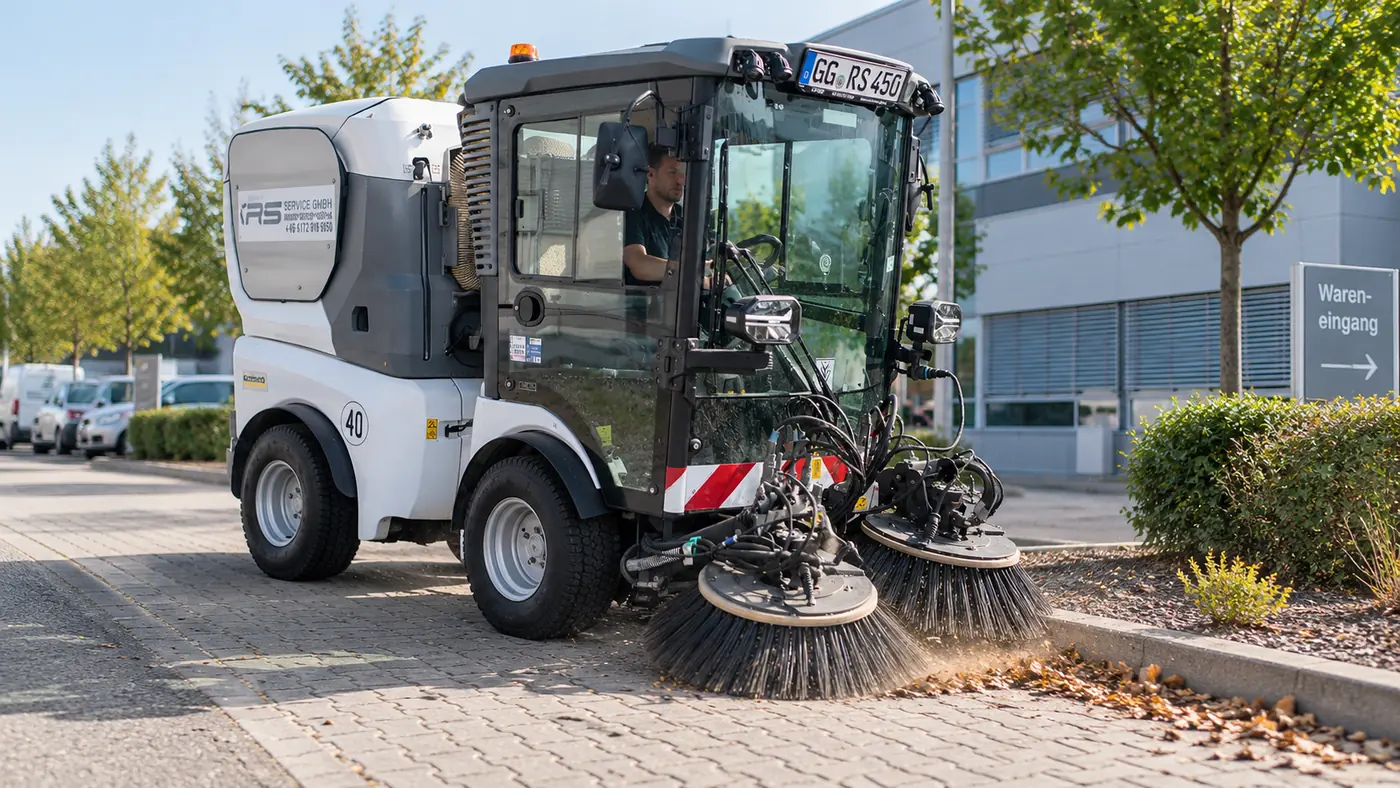 Kehrmaschine der RS Service GmbH bei der professionellen Flächenreinigung