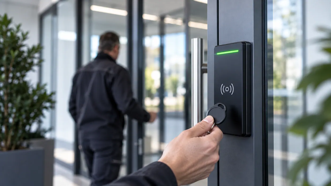 Elektronische Schließanlage und Zutrittskontrolle in einem betrieblichen Gebäude